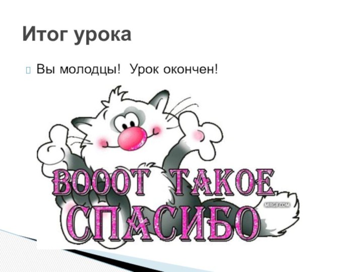 Вы молодцы! Урок окончен!Итог урока