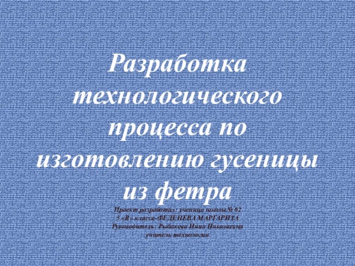 Разработка технологического процесса по изготовлению гусеницы из фетра Проект разработал: ученица школы№