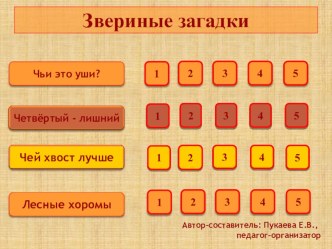 Игра по окружающему миру и краеведению Звериные загадки (1-2 класс)