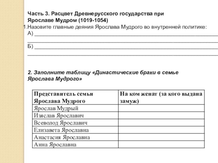 Часть 3. Расцвет Древнерусского государства при Ярославе Мудром (1019-1054)Назовите главные деяния Ярослава