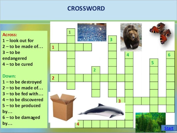 CROSSWORD Across: 1 – look out for2 – to be made of…3