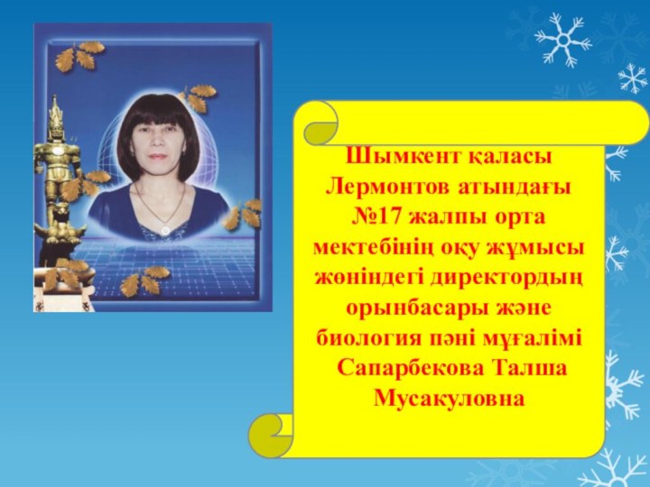 Шымкент қаласы Лермонтов атындағы №17 жалпы орта мектебінің оқу жұмысы жөніндегі директордың