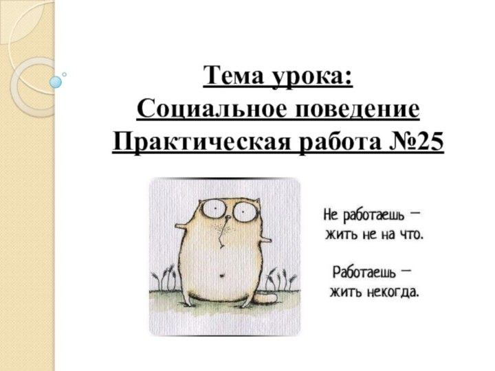 Тема урока: Социальное поведение Практическая работа №25