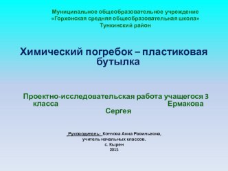 Исследовательская работа Ермакова Сергея, ученика 3 класса Химический погребок - пластиковая бутылка.