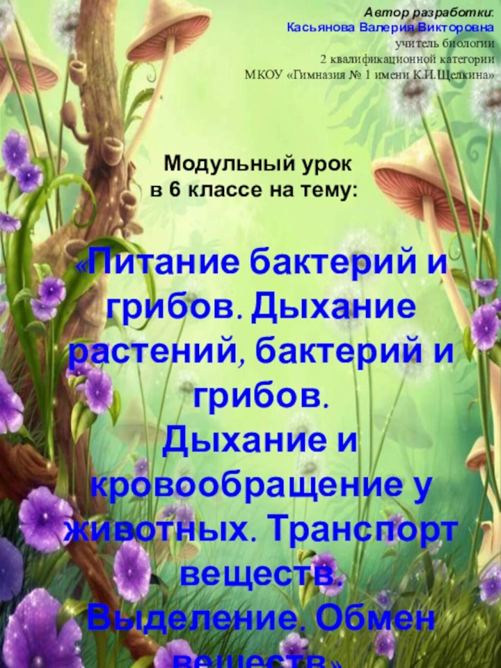 Модульный урокв 6 классе на тему: «Питание бактерий и грибов. Дыхание