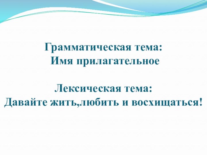 Грамматическая тема:  Имя прилагательное   Лексическая тема:  Давайте жить,любить и восхищаться!