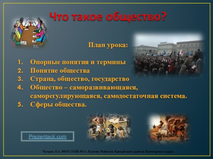 План урока:Опорные понятия и терминыПонятие обществаСтрана, общество, государствоОбщество – саморазвивающаяся, саморегулирующаяся, самодостаточная