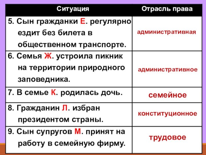 административнаяадминистративноесемейноеконституционноетрудовое