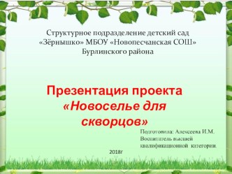 Презентация проекта по теме Новоселье для скворцов