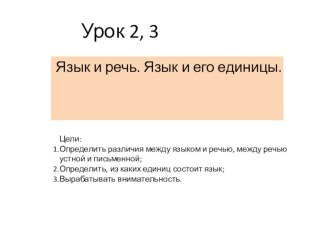 Презентация к уроку по теме Язык и речь. Язык и его единицы