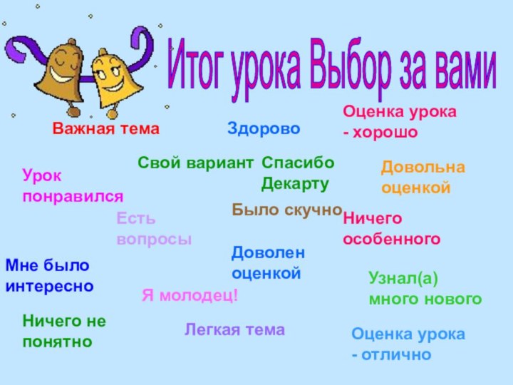 Итог урока Выбор за вами