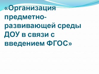 Организация предметно-развивающей среды ДОУ в связи с введением ФГОС