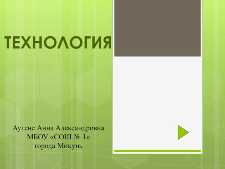 ТехнологияАугене Анна АлександровнаМБОУ «СОШ № 1» города Микунь