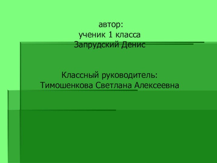 автор:ученик 1 классаЗапрудский ДенисКлассный руководитель:Тимошенкова Светлана Алексеевна