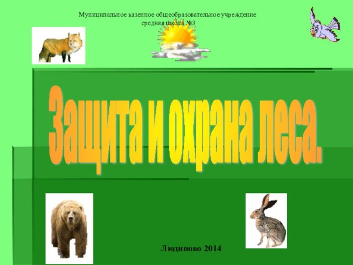 Защита и охрана леса. Муниципальное казенное общеобразовательное учреждение средняя школа №3Людиново 2014