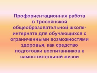 Презентация:Профориентационная работа в Троснянской общеобразовательной школе-интернате.