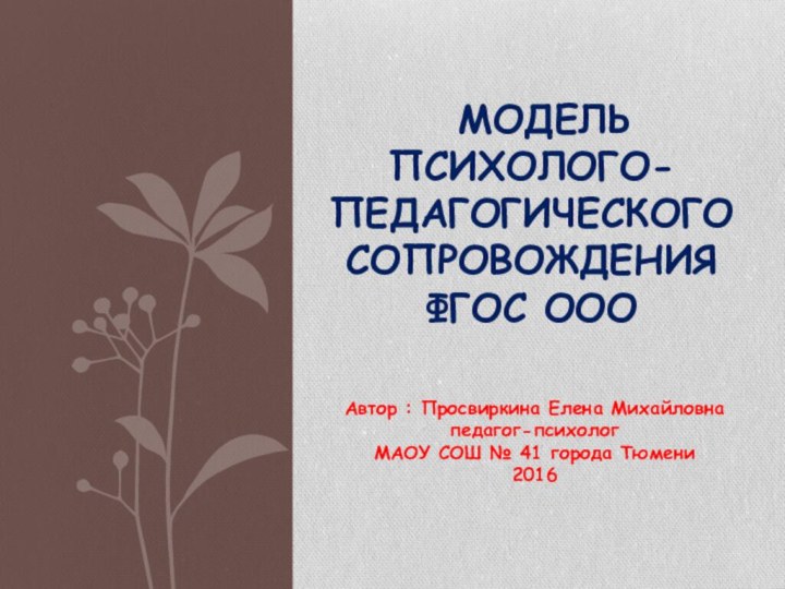 Автор : Просвиркина Елена Михайловнапедагог-психологМАОУ СОШ № 41 города Тюмени2016