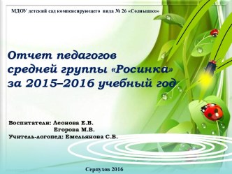 Итоговый отчет группы Росинка за 2015-2016 учебный год