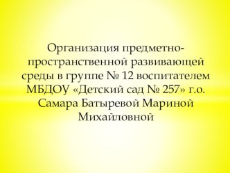 Организация предметно-пространственной развивающей среды.