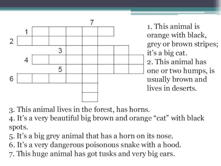 1. This animal is orange with black, grey or brown stripes; it’s