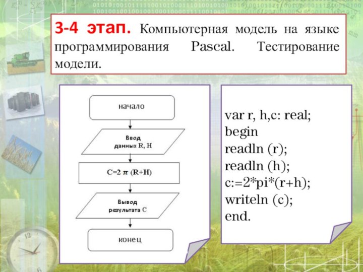 3-4 этап. Компьютерная модель на языке программирования Pascal. Тестирование модели. var r,