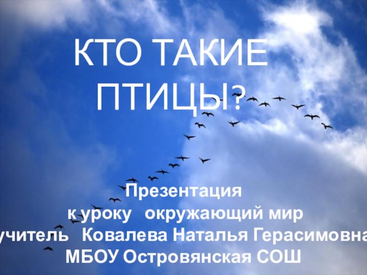 КТО ТАКИЕ ПТИЦЫ?Презентация к уроку  окружающий миручитель  Ковалева Наталья ГерасимовнаМБОУ Островянская СОШ