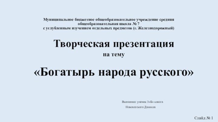 Муниципальное бюджетное общеобразовательное учреждение средняя общеобразовательная школа № 7  с углубленным