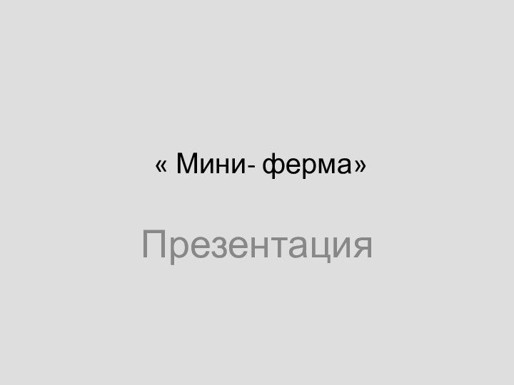 « Мини- ферма» Презентация