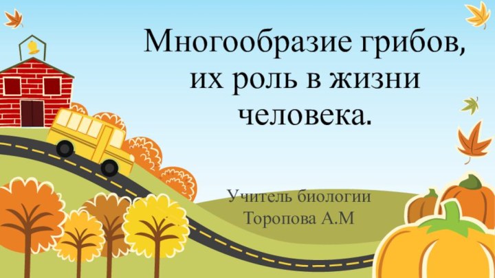 Многообразие грибов, их роль в жизни человека.Учитель биологии Торопова А.М