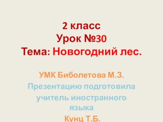 Презентация по английскому языку к уроку №30. УМК Биболетова М.З. 2 класс. Тема урока: Новогодний лес.