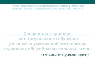 Специальные условия интегрированного обучения учащихся с умственной отсталостью