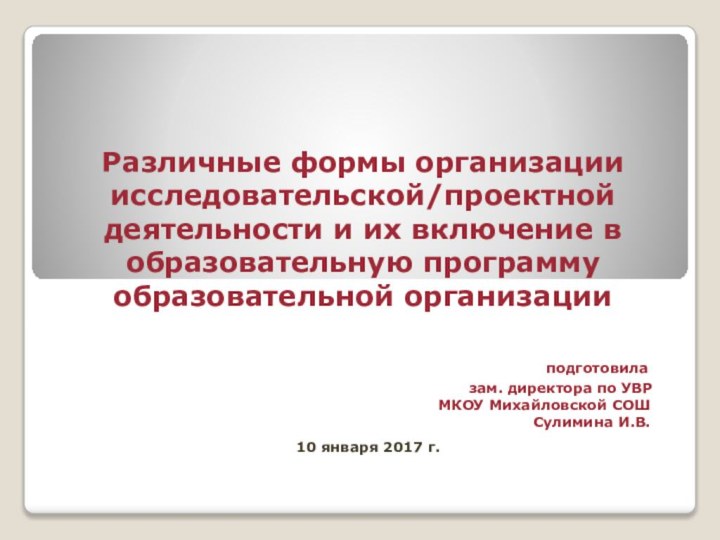 Различные формы организации исследовательской/проектной деятельности и их включение в образовательную программу образовательной