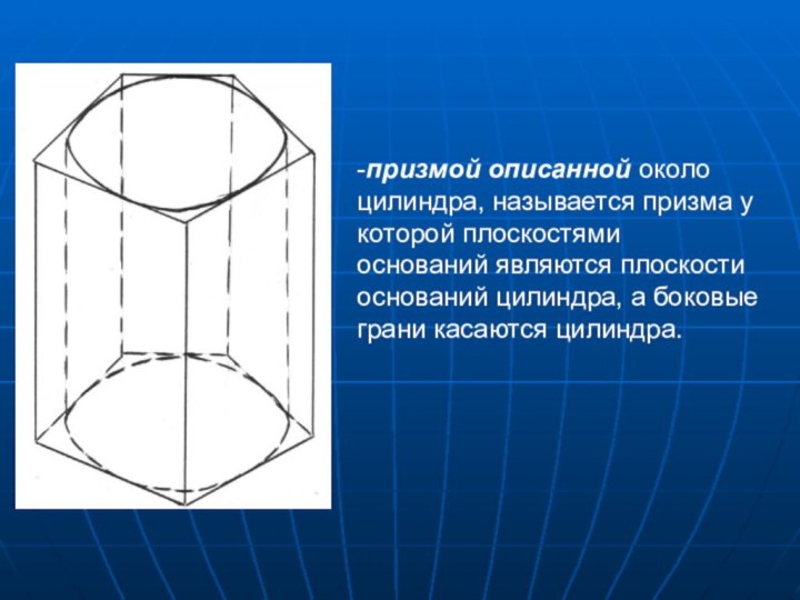 -призмой описанной около цилиндра, называется призма у которой плоскостями оснований являются плоскости