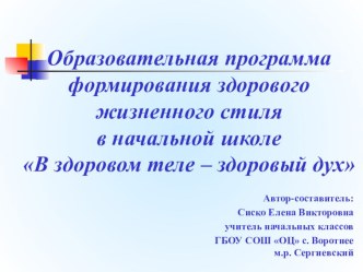 Презентация программы внеурочной деятельности: В здоровом теле-здоровый дух