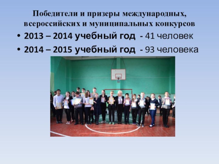 Победители и призеры международных, всероссийских и муниципальных конкурсов 2013 – 2014
