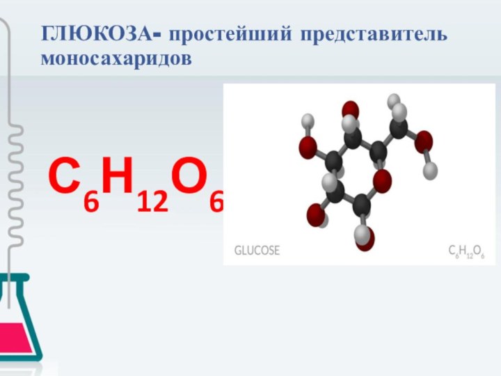 ГЛЮКОЗА- простейший представитель моносахаридов  С6Н12О6