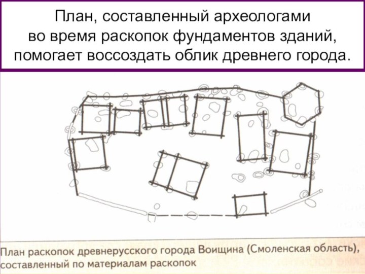 План, составленный археологами во время раскопок фундаментов зданий, помогает воссоздать облик древнего города.