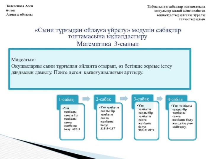 Тізбектелген сабақтар топтамасына модульдер қалай және неліктен ықпалдастырылғаны туралы таныстырылым«Сыни тұрғыдан ойлауға