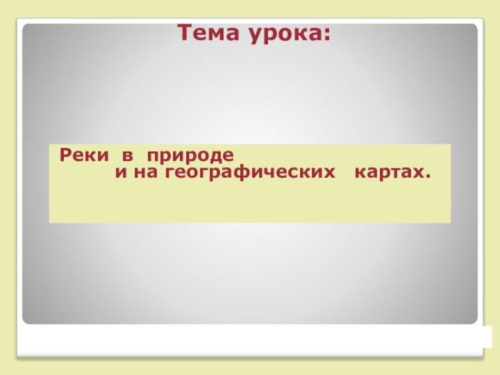 Тема урока: Реки в природе     и на географических