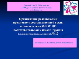 Презентация Организация развивающей предметно - пространнственной среды