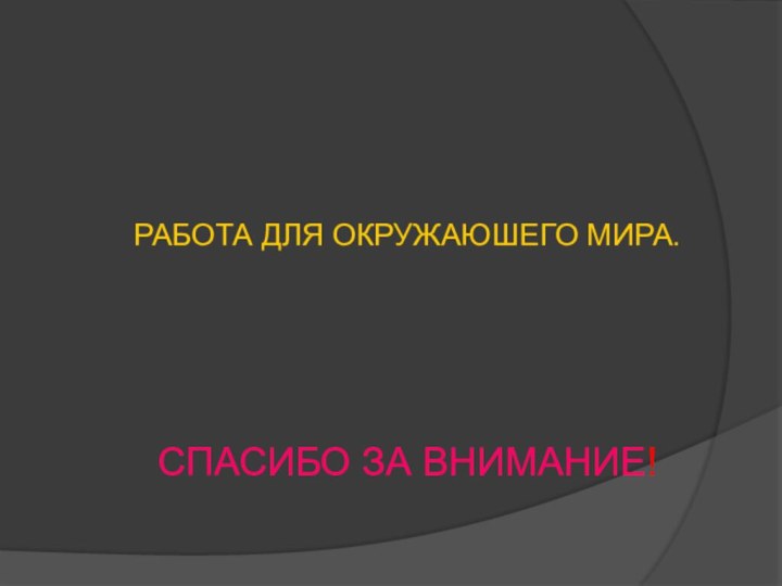 СПАСИБО ЗА ВНИМАНИЕ!РАБОТА ДЛЯ ОКРУЖАЮШЕГО МИРА.