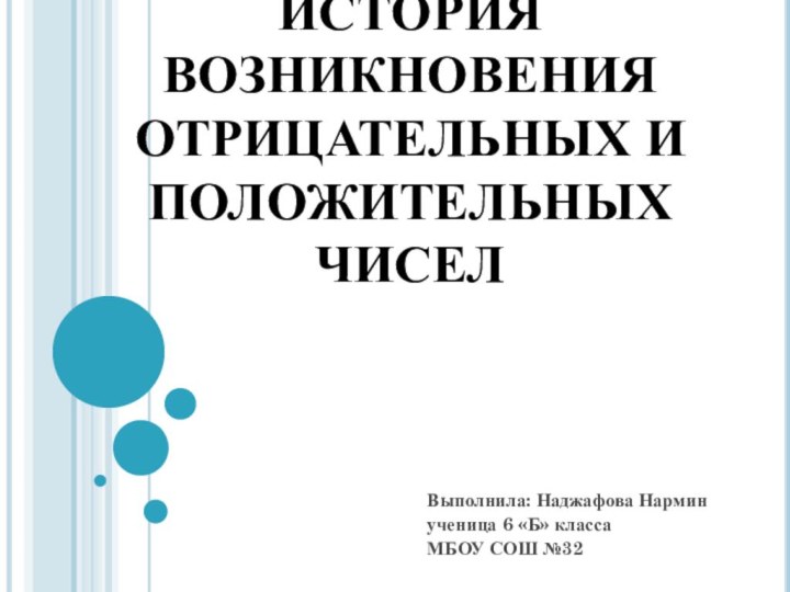 ИСТОРИЯ ВОЗНИКНОВЕНИЯ ОТРИЦАТЕЛЬНЫХ И ПОЛОЖИТЕЛЬНЫХ ЧИСЕЛВыполнила: Наджафова Нарминученица 6 «Б» класса МБОУ