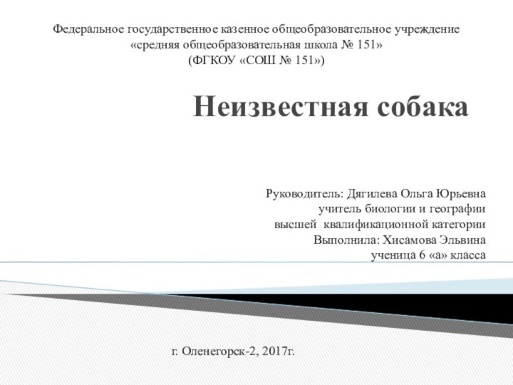 Неизвестная собака    Федеральное государственное казенное общеобразовательное учреждение«средняя общеобразовательная школа №