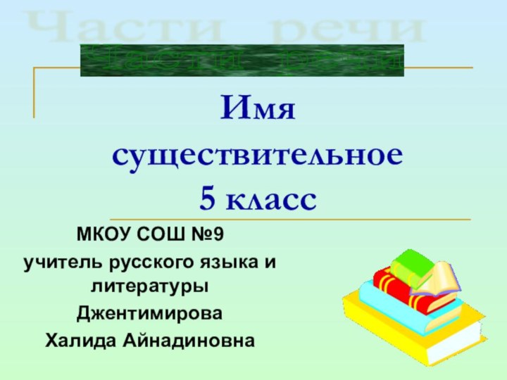 Имя существительное 5 классМКОУ СОШ №9учитель русского языка и литературы Джентимирова Халида АйнадиновнаЧасти речи