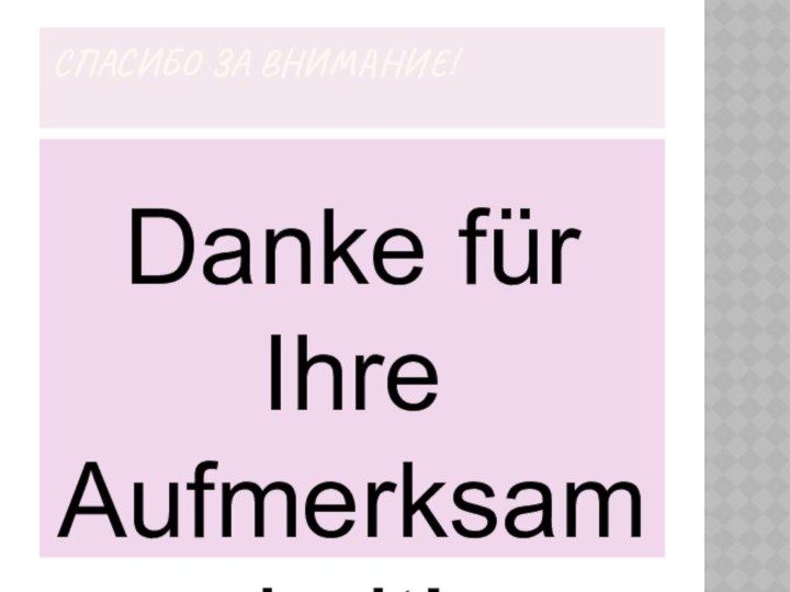 СПАСИБО ЗА ВНИМАНИЕ!     Danke für Ihre Aufmerksamkeit!