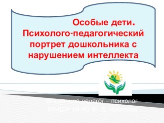 Особые дети. Психолого-педагогический портрет ребёнка дошкольного возраста с интеллектуальной недостаточностью