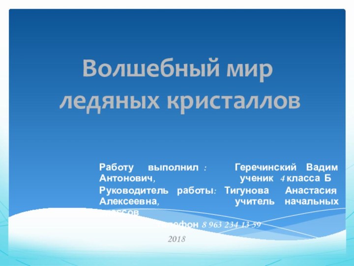 Работу  выполнил :   Геречинский Вадим Антонович,