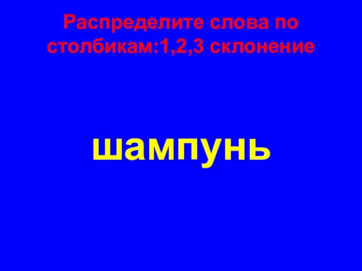 Распределите слова по столбикам:1,2,3 склонениешампунь