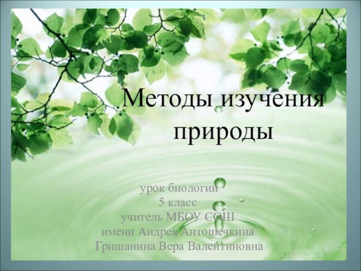 Методы изучения природы урок биологии5 классучитель МБОУ СОШ имени Андрея Антошечкина Гришанина Вера Валентиновна