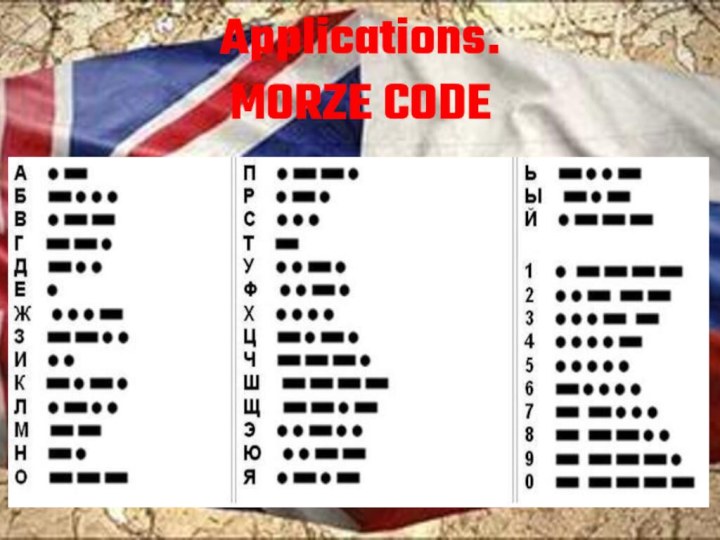 Applications. MORZE CODE